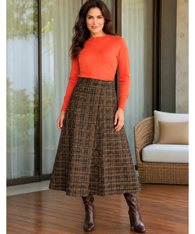 Comprar saia midi evasê alfaiataria xadrez com botões frontais cintura alta forro inverno outono barato e em promoção ANELLIMN