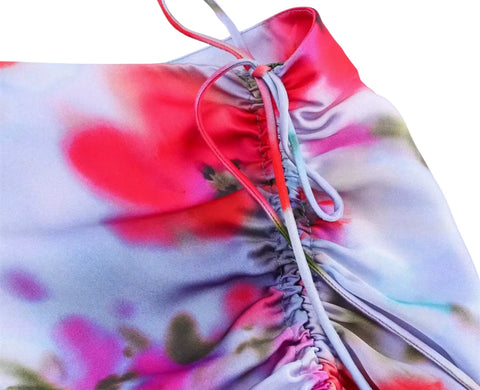 Comprar saia midi floral cetim transpassada amarração lateral lilás feminina elegante trabalho e encontros