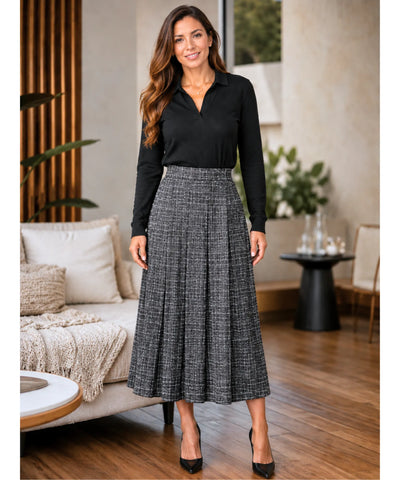 Comprar Saia Xadrez Midi Lã Premium Cintura Alta Feminina de outono e inverno barato promoção ZARA