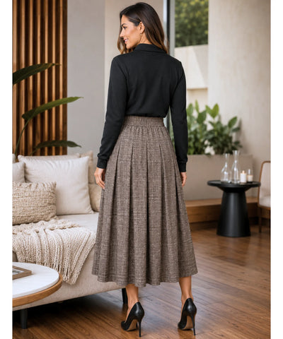 Comprar Saia Xadrez Midi Lã Premium Cintura Alta Feminina de outono e inverno barato promoção ZARA