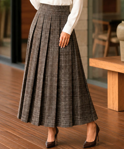 Comprar Saia Xadrez Midi Lã Premium Cintura Alta Feminina de outono e inverno barato promoção ZARA