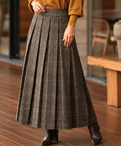 Comprar Saia Xadrez Midi Lã Premium Cintura Alta Feminina de outono e inverno barato promoção ZARA