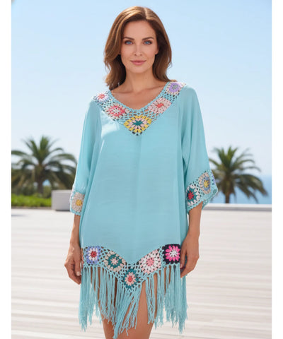 Saída de Praia Curta Viscose Crochê Feminina | Baleares