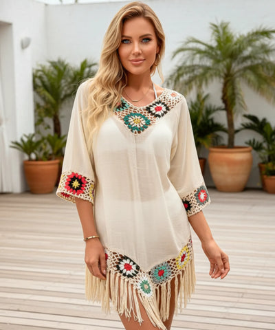 Saída de Praia Curta Viscose Crochê Feminina | Baleares