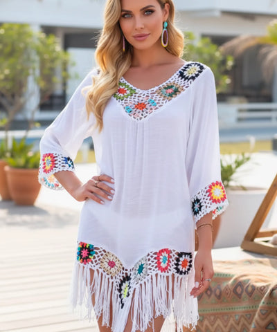 Saída de Praia Curta Viscose Crochê Feminina | Baleares