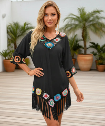 Saída de Praia Curta Viscose Crochê Feminina | Baleares