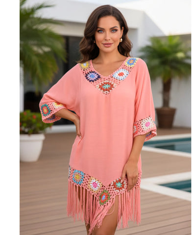 Saída de Praia Curta Viscose Crochê Feminina | Baleares