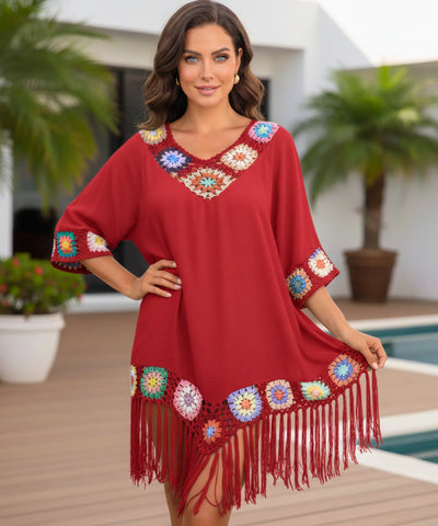 Saída de Praia Curta Viscose Crochê Feminina | Baleares