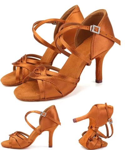 Comprar sandália de dança de salão salto fino marrom em promoção Anellimn