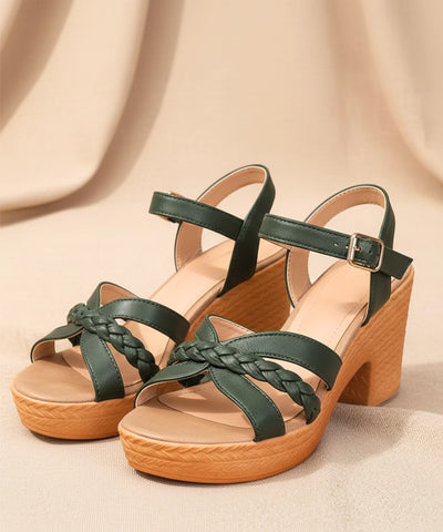  Comprar sandalia feminina plataforma salto bloco grosso trançada fivela tornozelo confortável elegante barato DAFITI