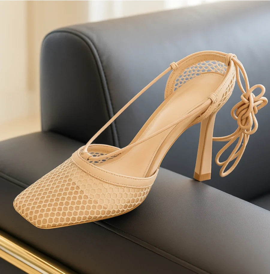  Comprar sandália feminina salto grosso amarração festa elegante barato promoção frete grátis ANELLIMN