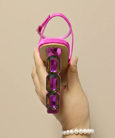 Comprar sandalia salto grosso transparente feminina com pedraria colorida tira tornozelo ajustavel para festa casamento formatura barato ou em promoção