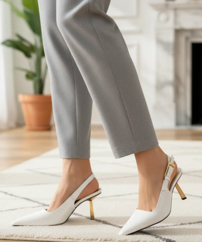 Comprar scarpin slingback feminino branco confortável bico fino com salto médio barato DAFITI 