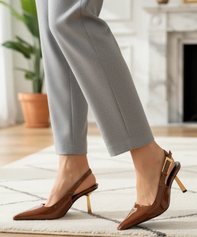 Comprar scarpin slingback feminino marrom confortável bico fino com salto médio barato DAFITI 