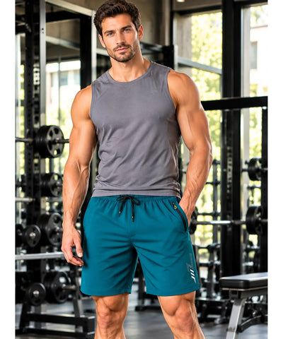 Comprar short academia masculino dry fit azul petróleo corpo inteiro em promoção Anellimn