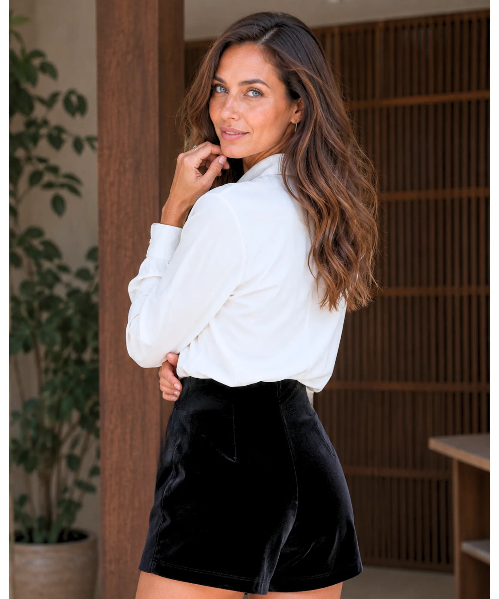 Comprar short veludo feminino de cintura alta preto barato Anellimn