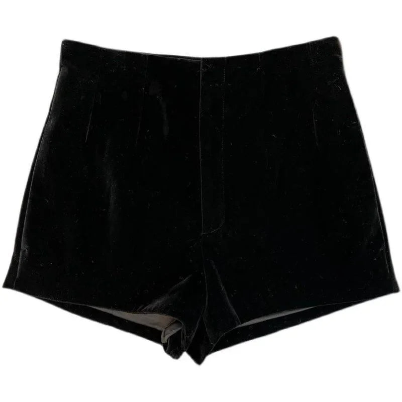 Comprar short veludo feminino cintura alta preto barato Anellimn