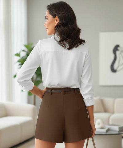 Shorts Alfaiataria Feminino Cintura Alta Com Cinto | Gabi