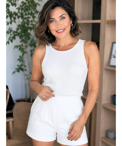 Comprar shorts alfaiataria feminino cintura alta branco em promoção Anellimn