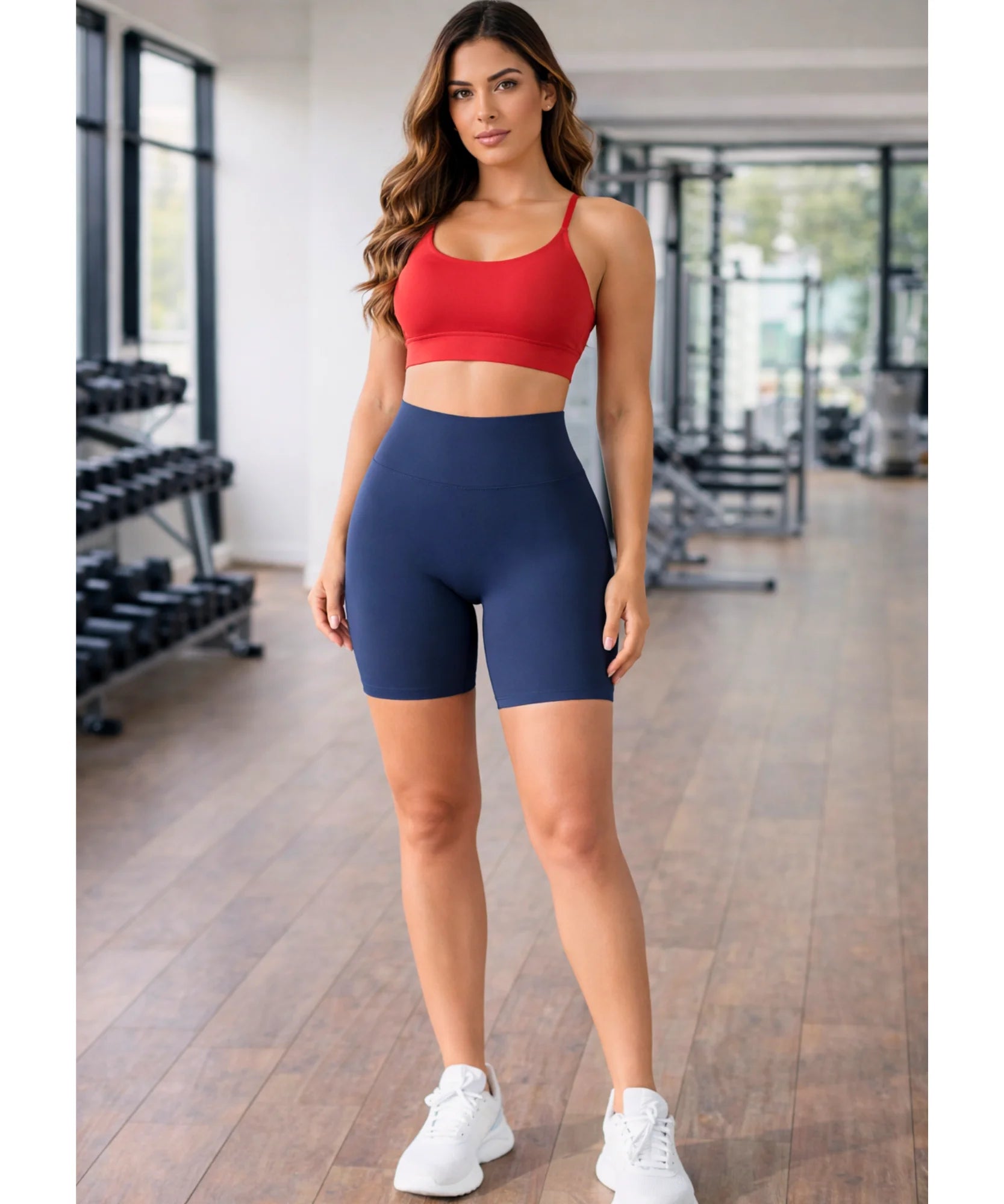 Comprar shorts fitness feminino cintura alta compressão suplex modelador para academia treino corrida barato ANELLIMN