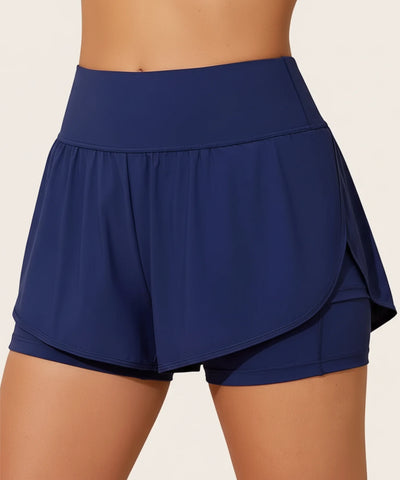 Comprar shorts fitness feminino dry fit com bolso lateral cintura alta respirável leve para academia corrida barato