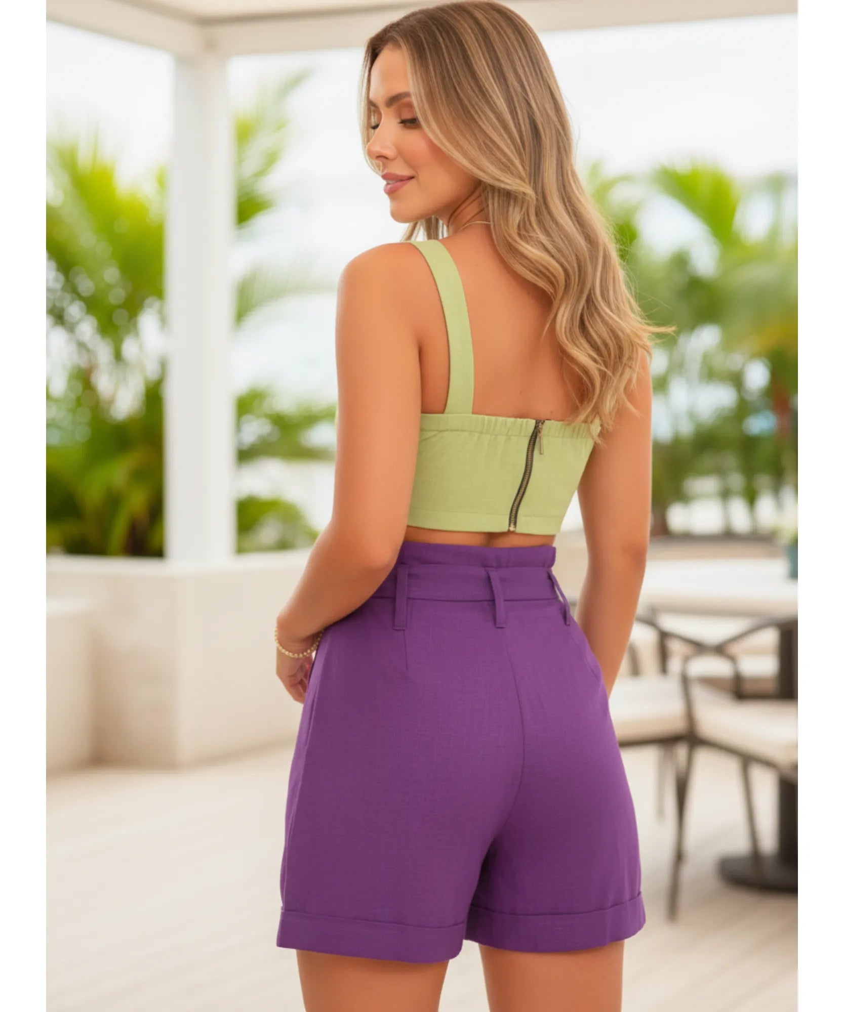 Comprar shorts linho feminino cintura alta laço clochard alfaiataria verão casual em promoção ZARA
