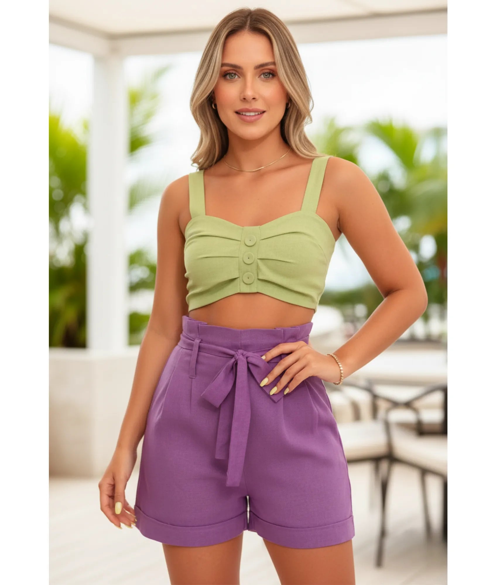 Comprar shorts linho feminino cintura alta laço clochard alfaiataria verão casual em promoção ZARA
