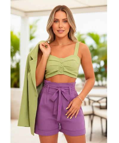 Shorts Linho Feminino Clochard Casual Verão | Mel