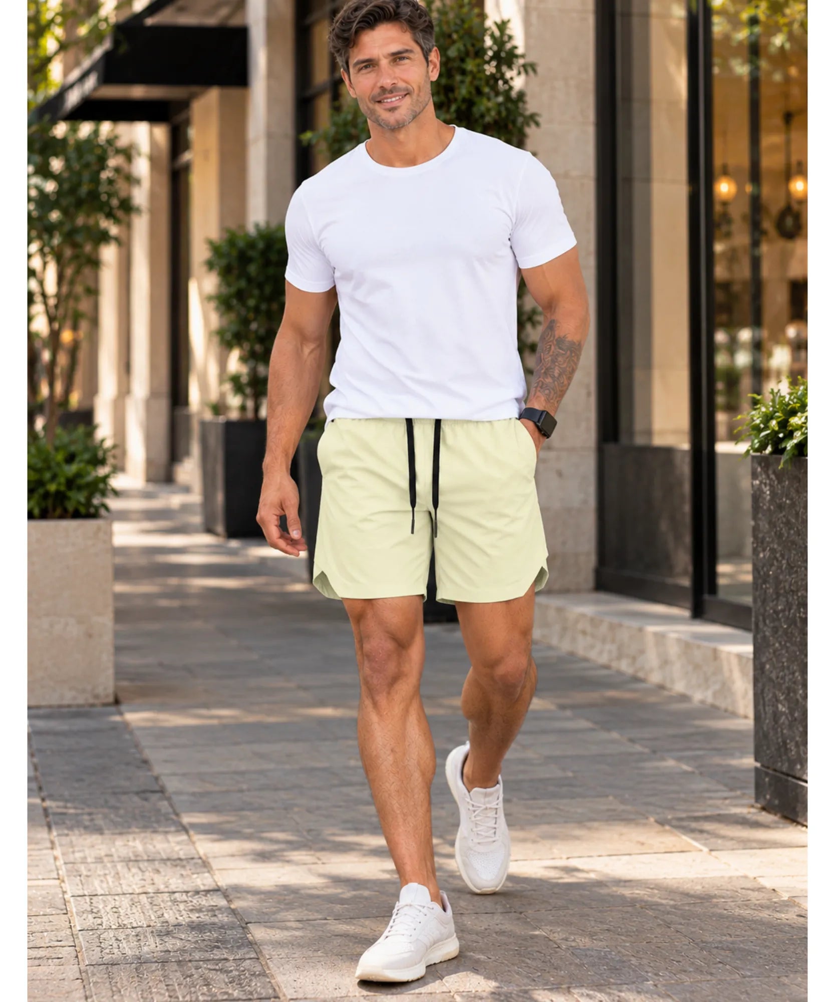 Comprar shorts masculino curto dry fit amarelo claro em promoção Anellimn