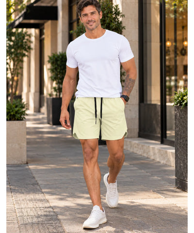 Comprar shorts masculino curto dry fit amarelo claro em promoção Anellimn
