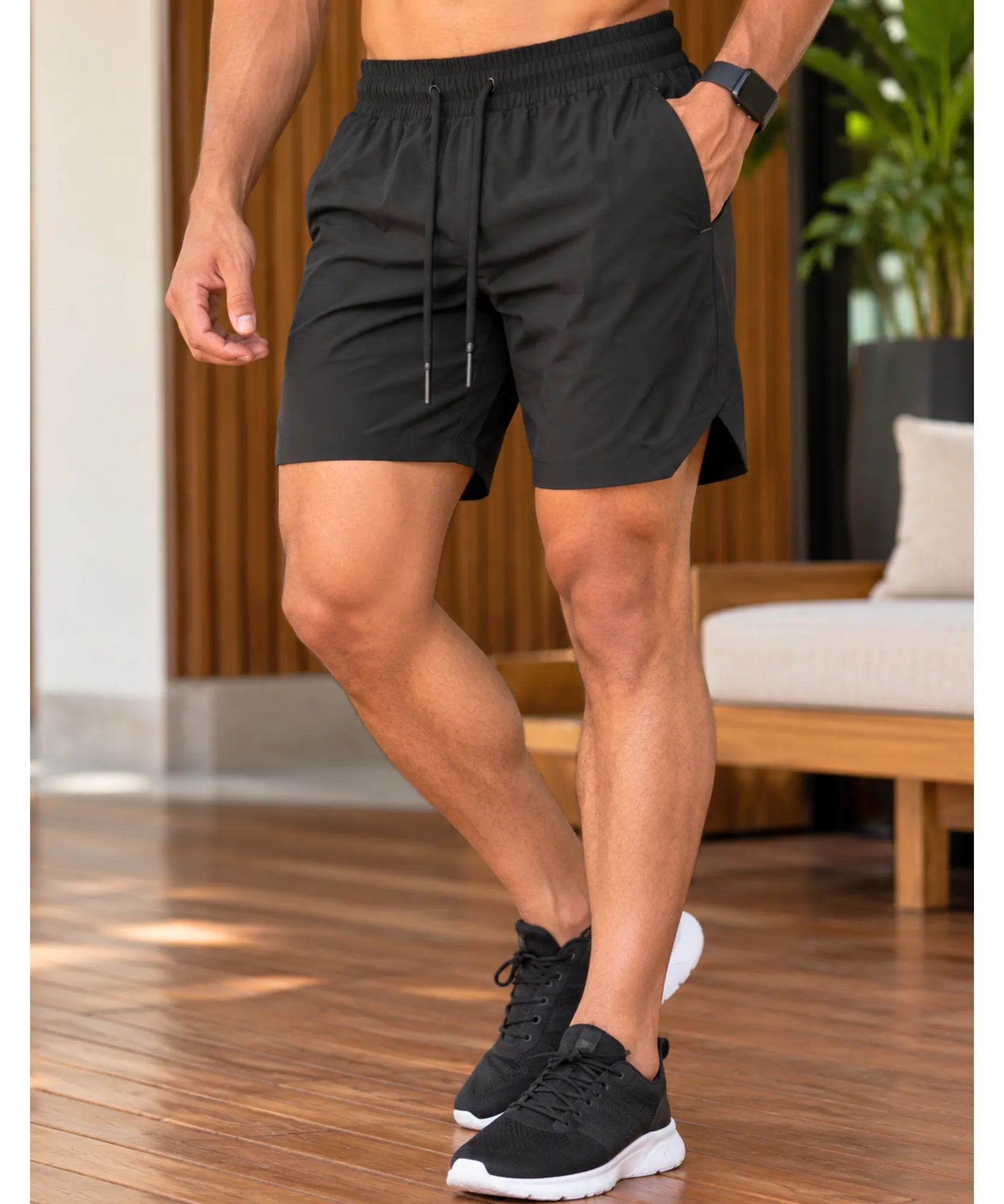 Comprar shorts masculino curto com cordão preto em promoção Anellimn