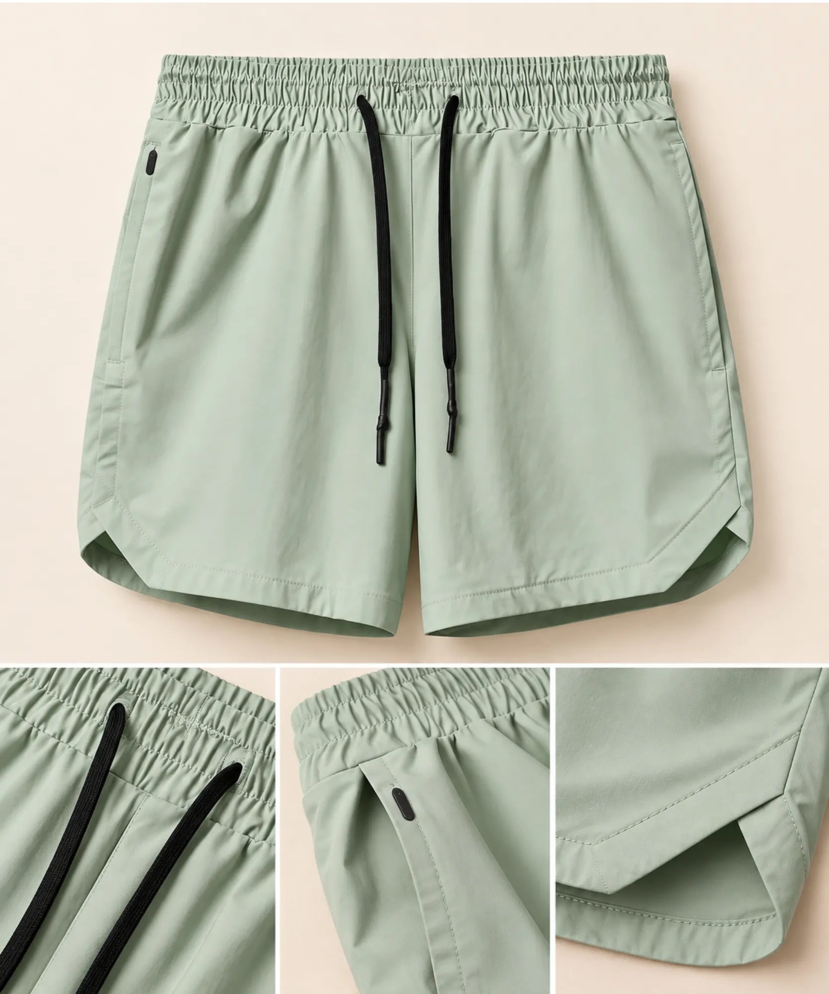 Comprar shorts masculino curto barra arredondada e bolso verde menta em promoção Anellimn