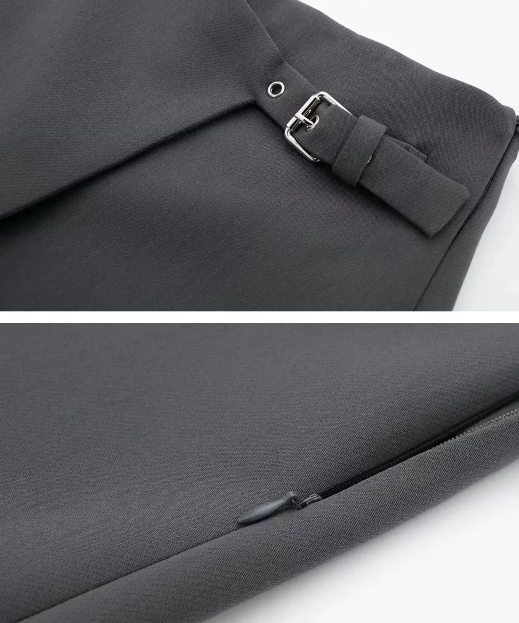 Comprar shorts saia alfaiataria detalhe da fivela e zíper lateral cinza barato Anellimn