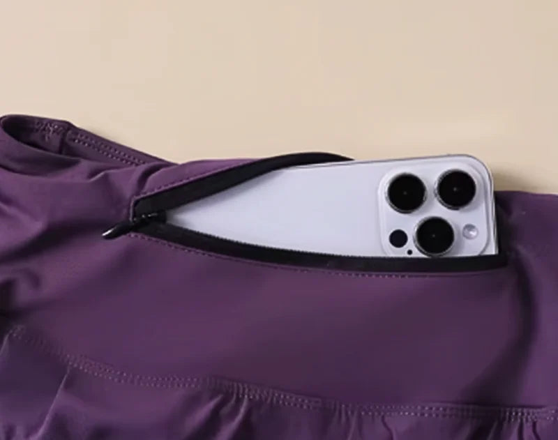  Comprar shorts saia feminino 2 em 1 com bolso cintura alta respirável para academia fitness e corrida barato ANELLIMN