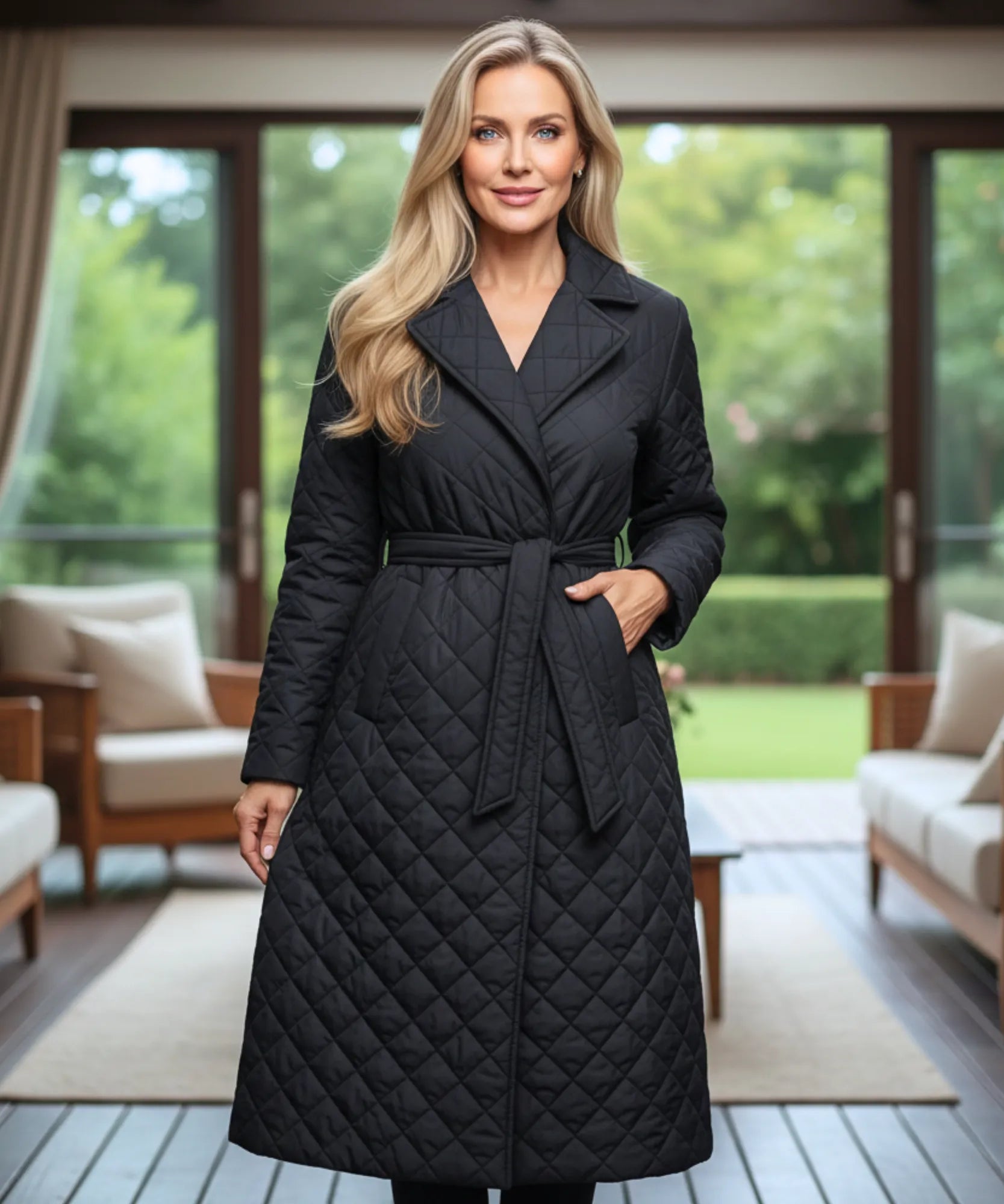 Comprar sobretudo feminino de algodão matelassado com cinto e gola alfaiatada para looks sofisticados de inverno barato ZARA