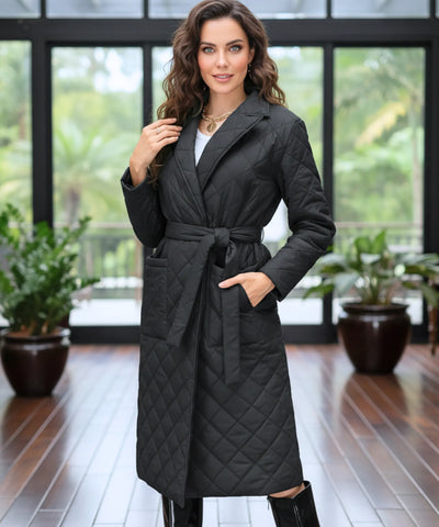 Comprar sobretudo feminino de algodão matelassado com cinto e gola alfaiatada para looks sofisticados de inverno barato ZARA