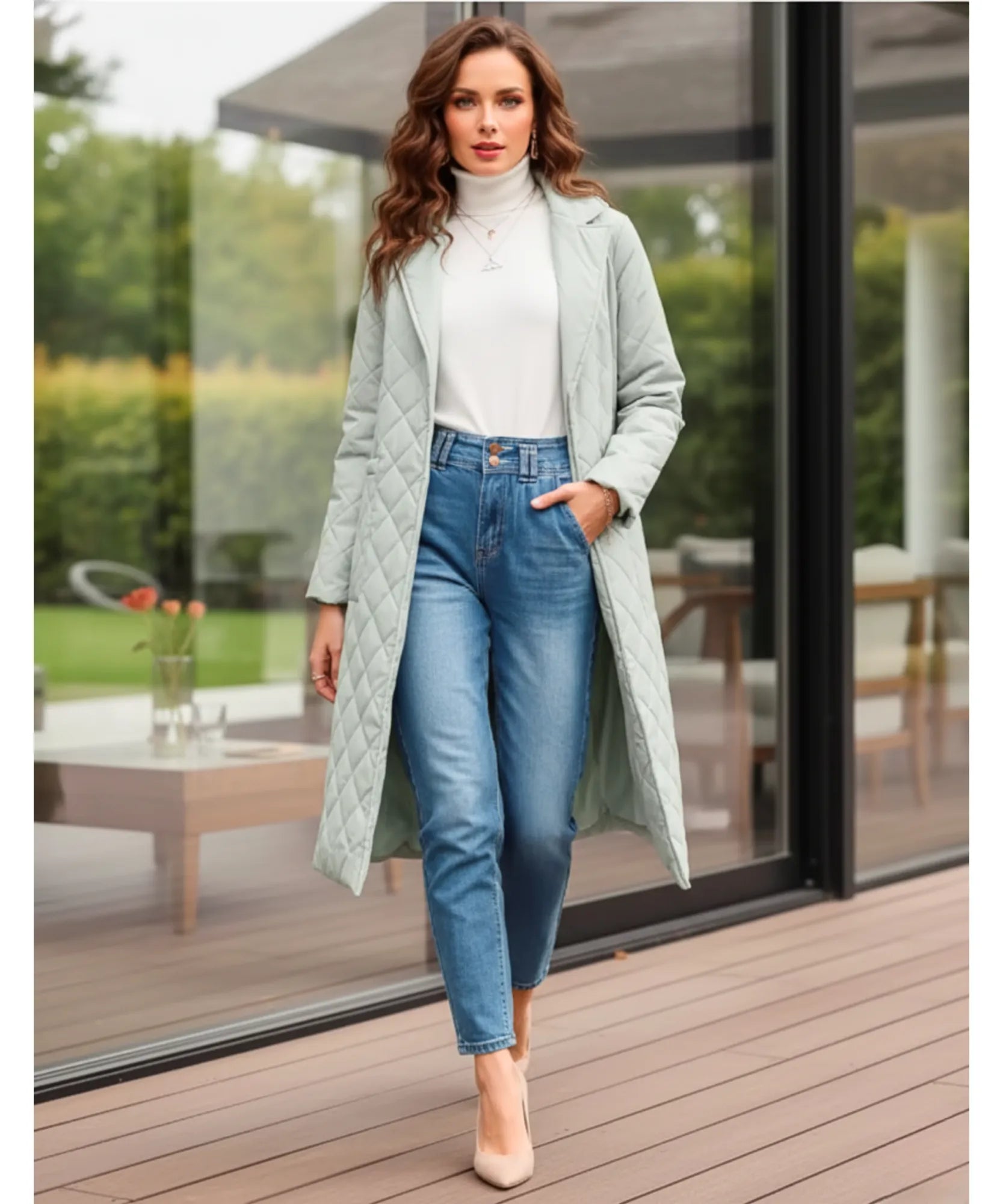Comprar sobretudo feminino de algodão matelassado com cinto e gola alfaiatada para looks sofisticados de inverno barato ZARA