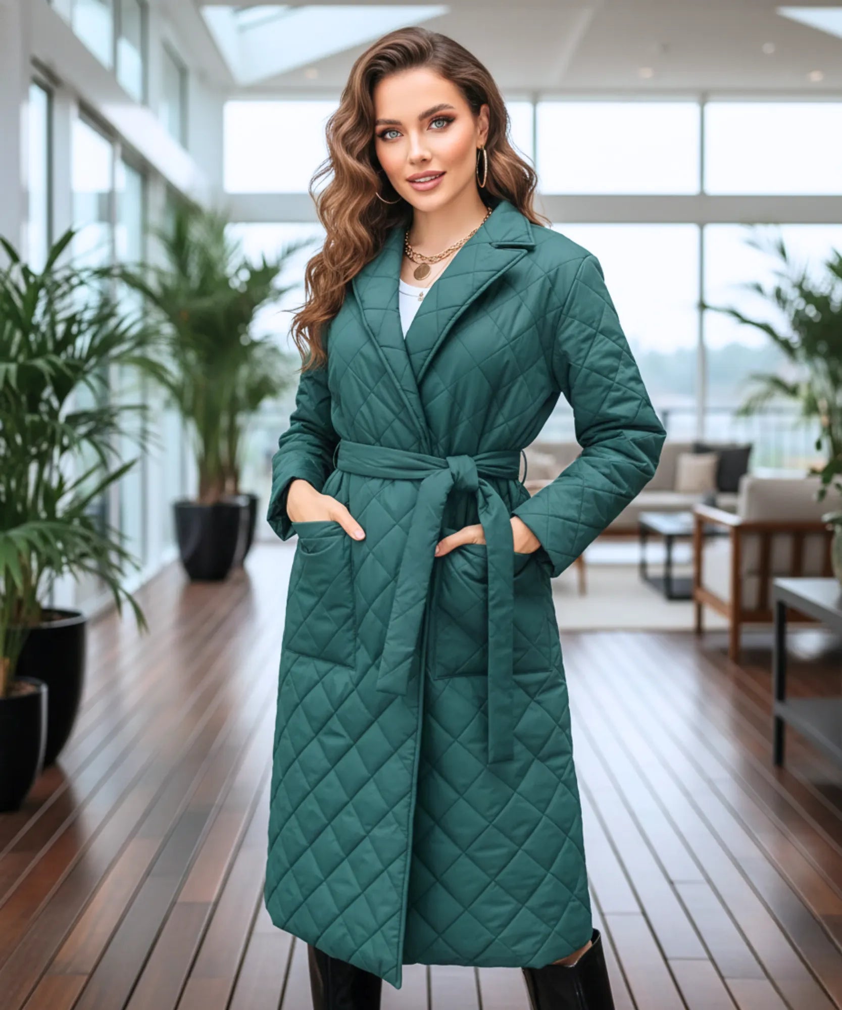 Comprar sobretudo feminino de algodão matelassado com cinto e gola alfaiatada para looks sofisticados de inverno barato ZARA