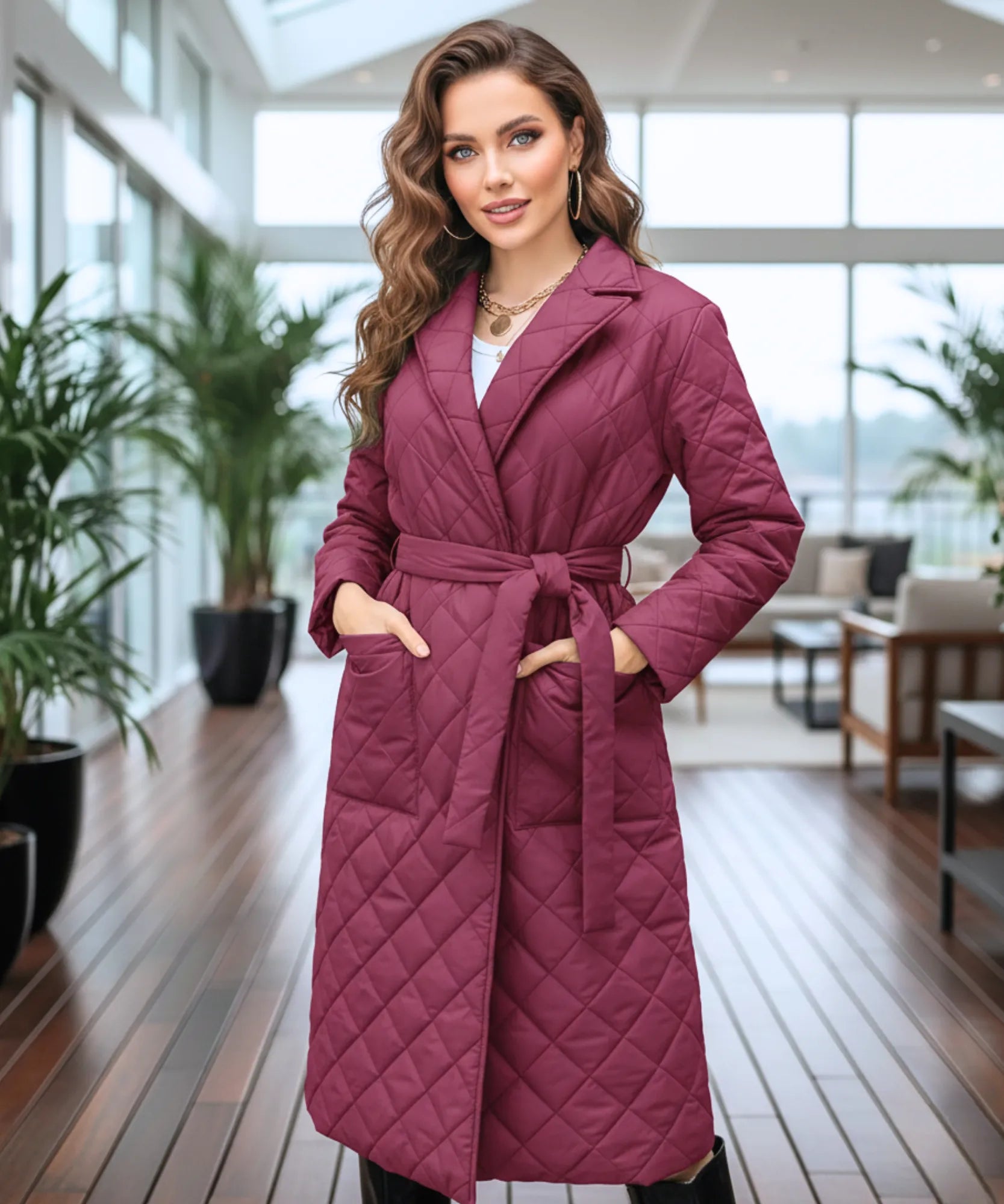 Comprar sobretudo feminino de algodão matelassado com cinto e gola alfaiatada para looks sofisticados de inverno barato ZARA