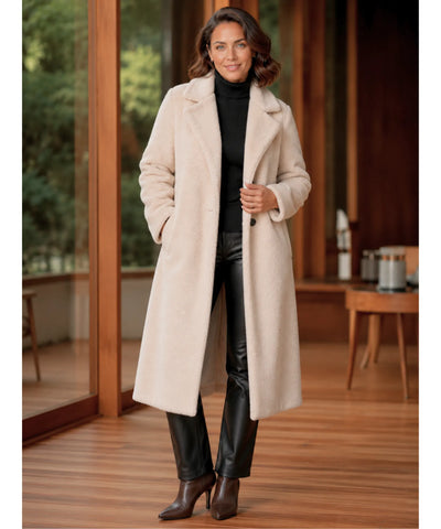 Comprar sobretudo feminino longo peluciado elegante para inverno intenso com caimento confortável e toque luxuoso em oferta exclusiva barato ANELLIMN