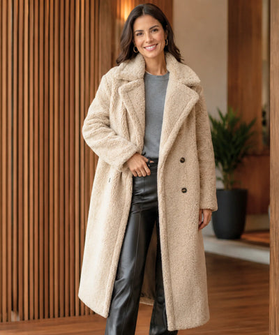 Comprar sobretudo feminino longo peluciado elegante para inverno intenso com caimento confortável e toque luxuoso em oferta exclusiva barato ANELLIMN