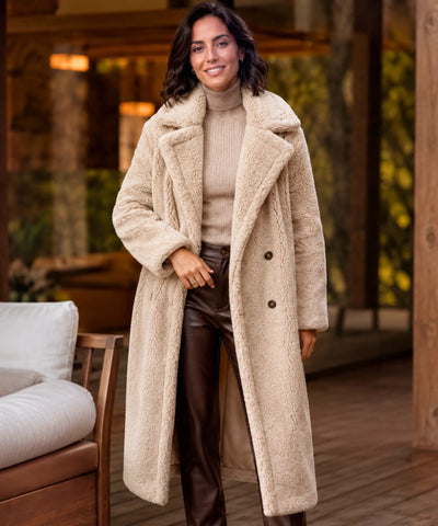 Comprar sobretudo feminino longo peluciado elegante para inverno intenso com caimento confortável e toque luxuoso em oferta exclusiva barato ANELLIMN