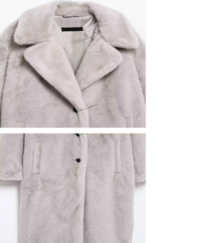Comprar sobretudo feminino longo peluciado elegante para inverno intenso com caimento confortável e toque luxuoso em oferta exclusiva barato ANELLIMN