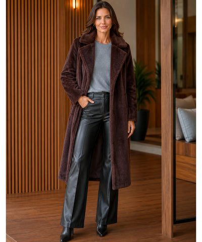 Comprar sobretudo feminino longo peluciado elegante para inverno intenso com caimento confortável e toque luxuoso em oferta exclusiva barato ANELLIMN