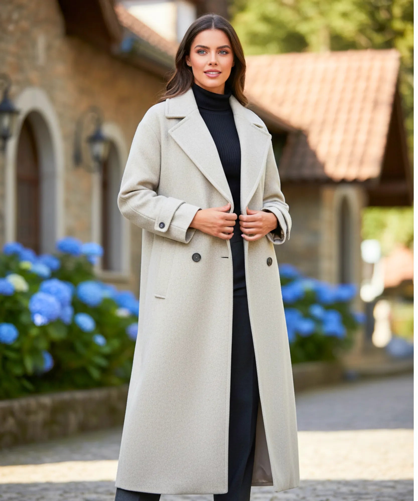 Comprar sobretudo feminino de lã batida bege  com forro elegante corte reto para inverno urbano barato ZARA
