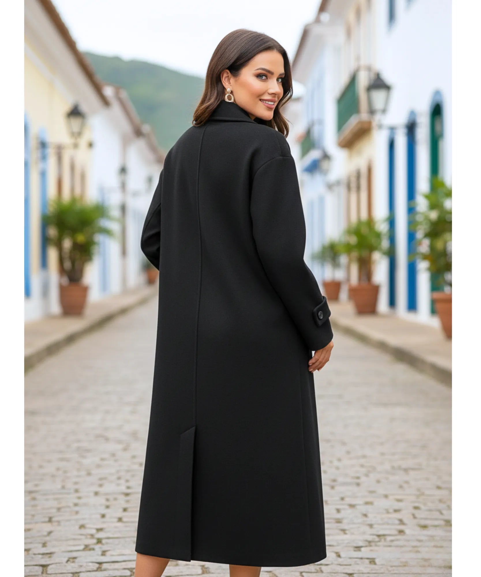 Comprar sobretudo feminino de lã batida preto com forro elegante corte reto para inverno urbano barato ZARA

