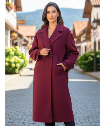 Comprar sobretudo feminino de lã batida vinho com forro elegante corte reto para inverno urbano barato ZARA
