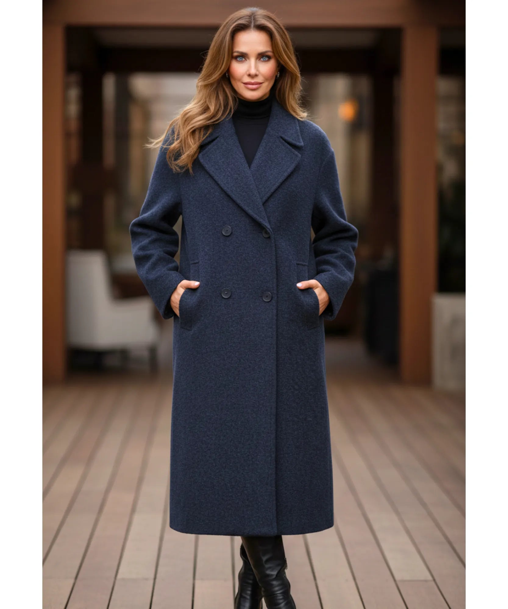 Comprar sobretudo feminino longo de lã batida com corte reto, botões duplos e caimento elegante para inverno urbano com estilo europeu barato ZARA