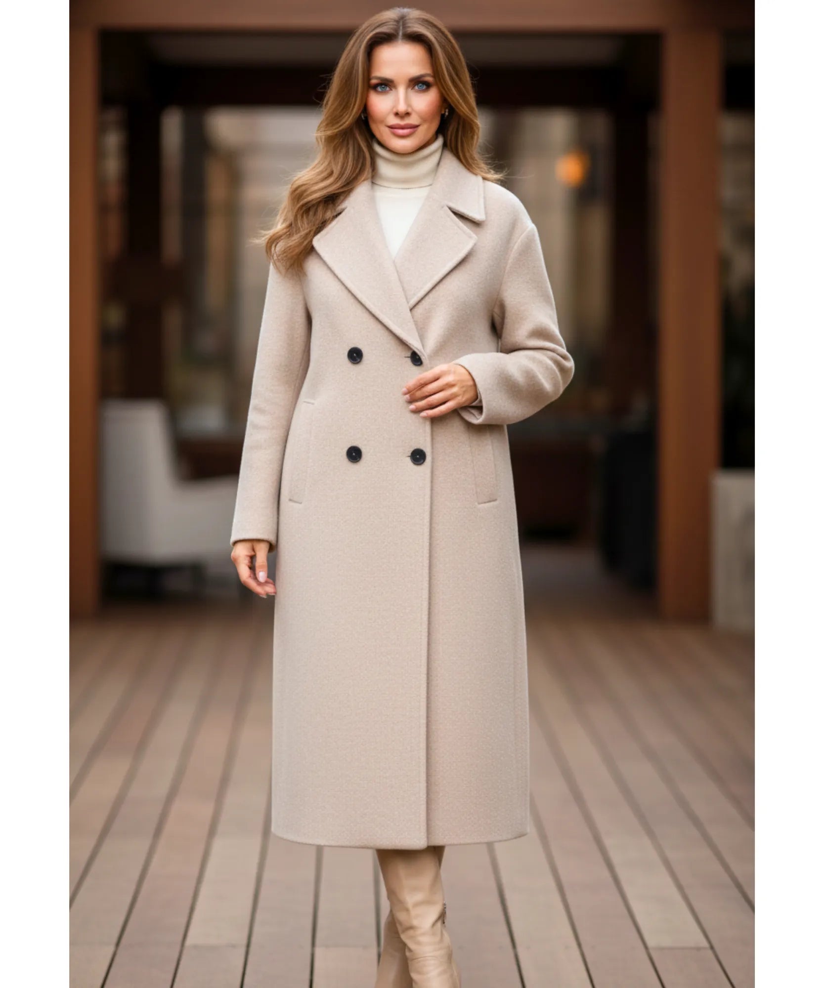 Comprar sobretudo feminino longo de lã batida com corte reto, botões duplos e caimento elegante para inverno urbano com estilo europeu barato ZARA