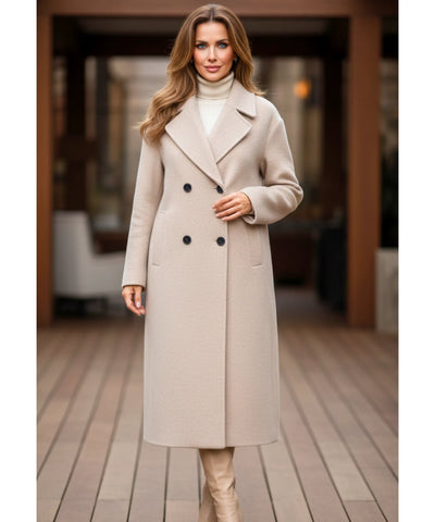 Comprar sobretudo feminino longo de lã batida com corte reto, botões duplos e caimento elegante para inverno urbano com estilo europeu barato ZARA